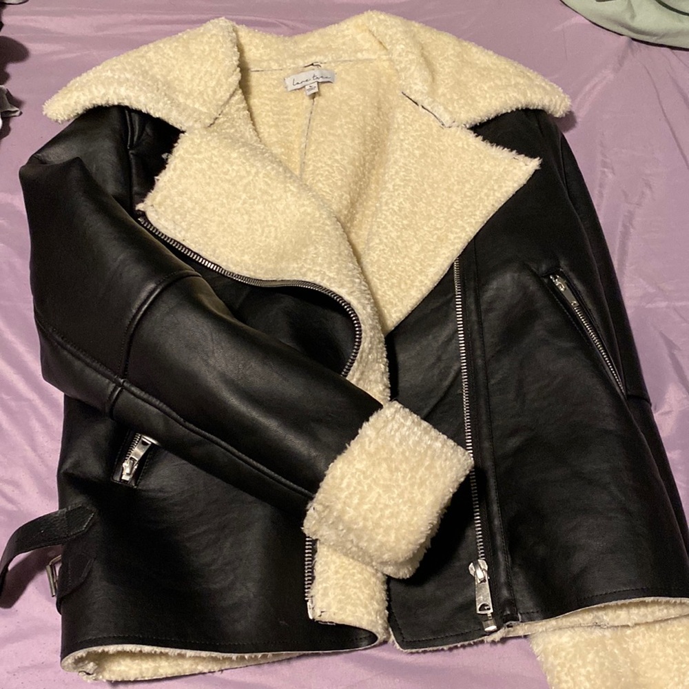 Leather and Sherpa heavy winter jacket
